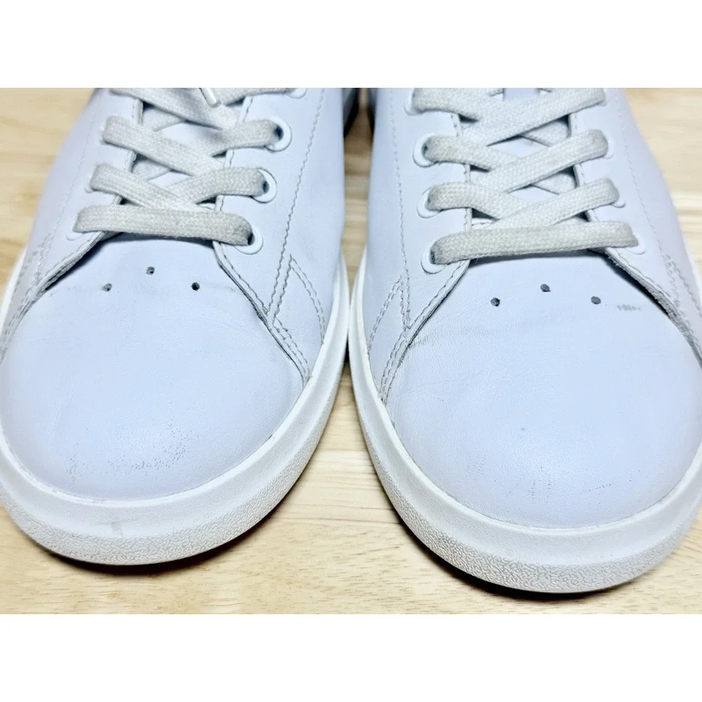 Tory Burch Howell Court Sneakers Womens 8 White Leather Navy Gold Logo 73057